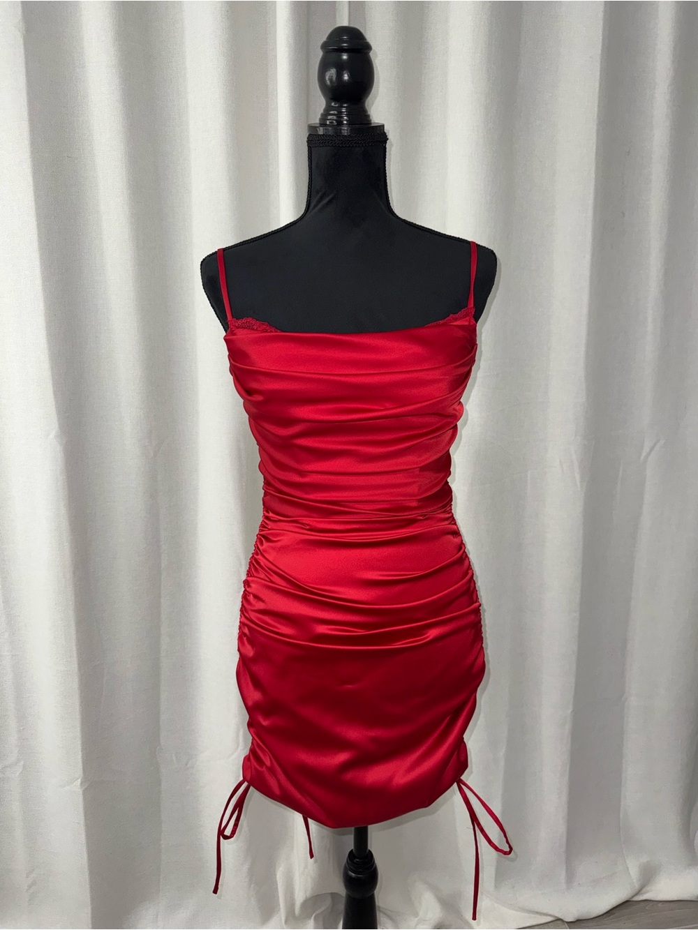 Oh Polly Red Satin Ruched Mini Dress
